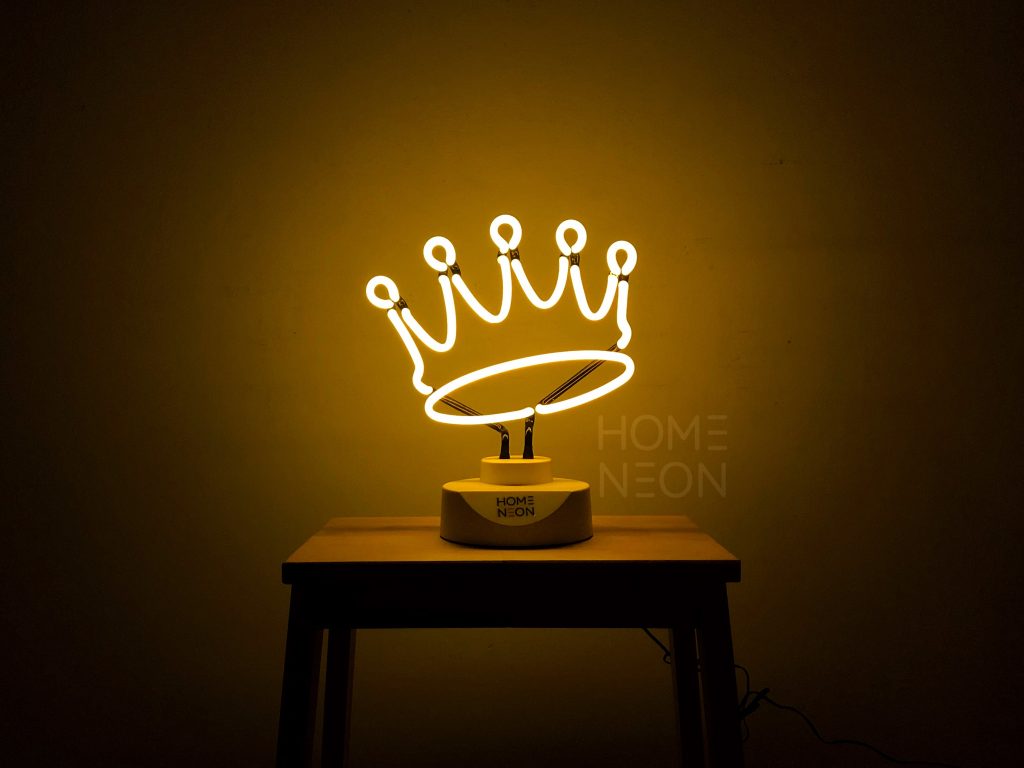 неоновая корона, королевский подарок, принцесса, жёлтый неон, настольная лампа, ночник