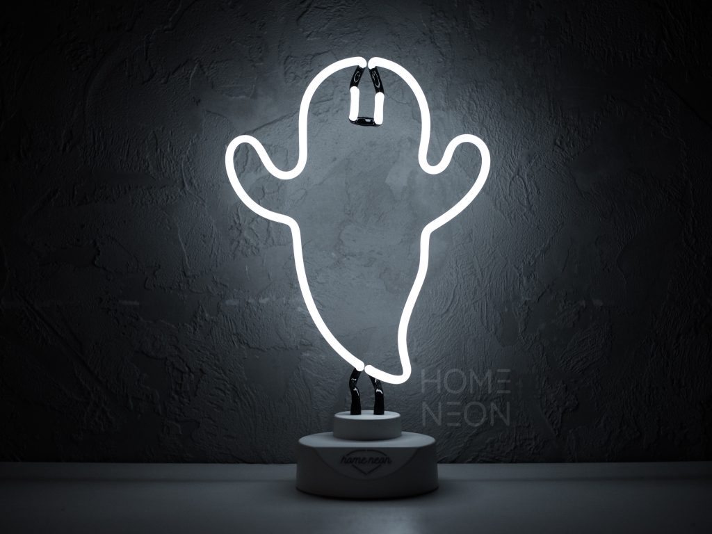 Неоновое привидение, Каспер, белый неон, настольная лампа в комнату